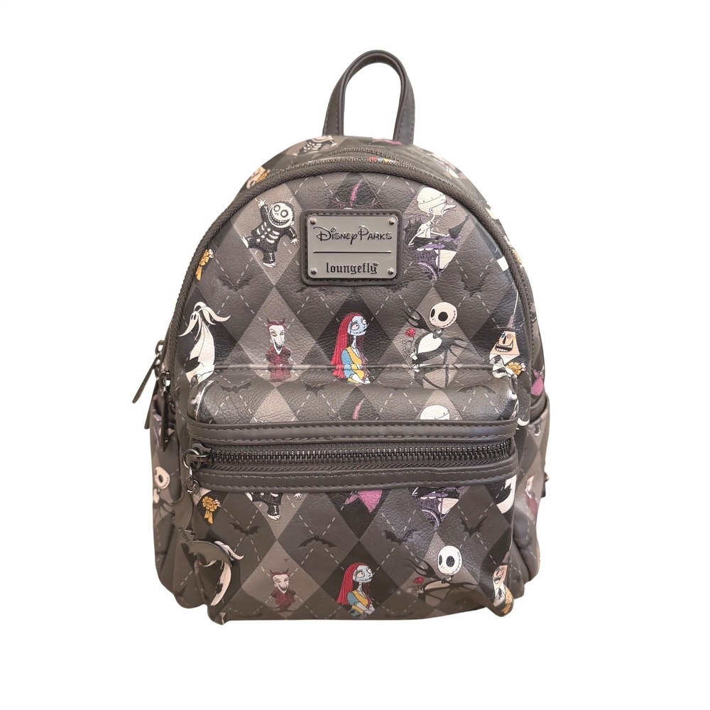 Loungefly Disney Parks Nightmare Before Christmas Argyle Mini Backpack Gray